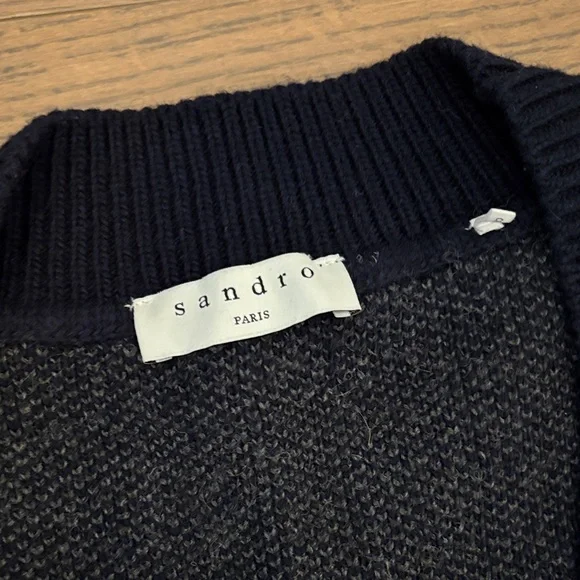 Sandro Paris plaid sweater with embellished neckline